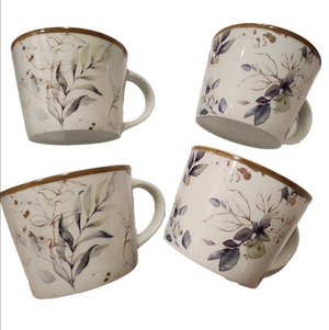 Set Of 4 Ceramic Floral Mugs
